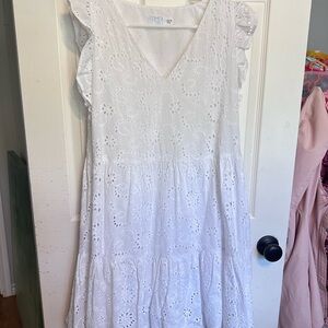 White Eyelet Dress with Ruffle Sleeves